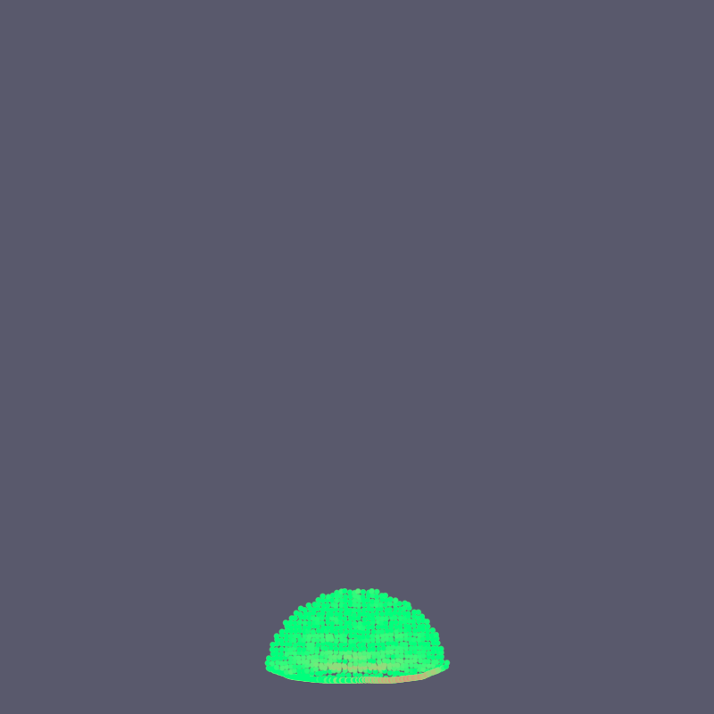Hex-ring body, stress view — same dome shape in uniform bright green, healthy det(F)